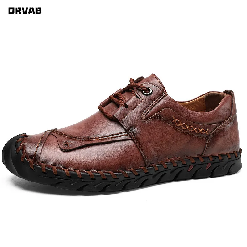 

Mens Loafers Handmade Retro Genuine Leather Men Shoes High Quality Fashion Black Brown Sneakers Men Casual Shoes Big Size 38-48