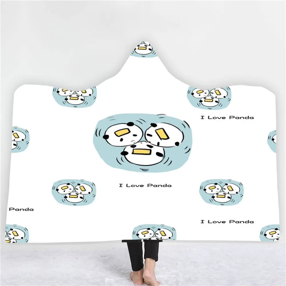 

Panda Hooded Blanket Cute Cartoon Animal Wool Blanket Bedroom Home Wearable Blanket 3D Printed Blanket