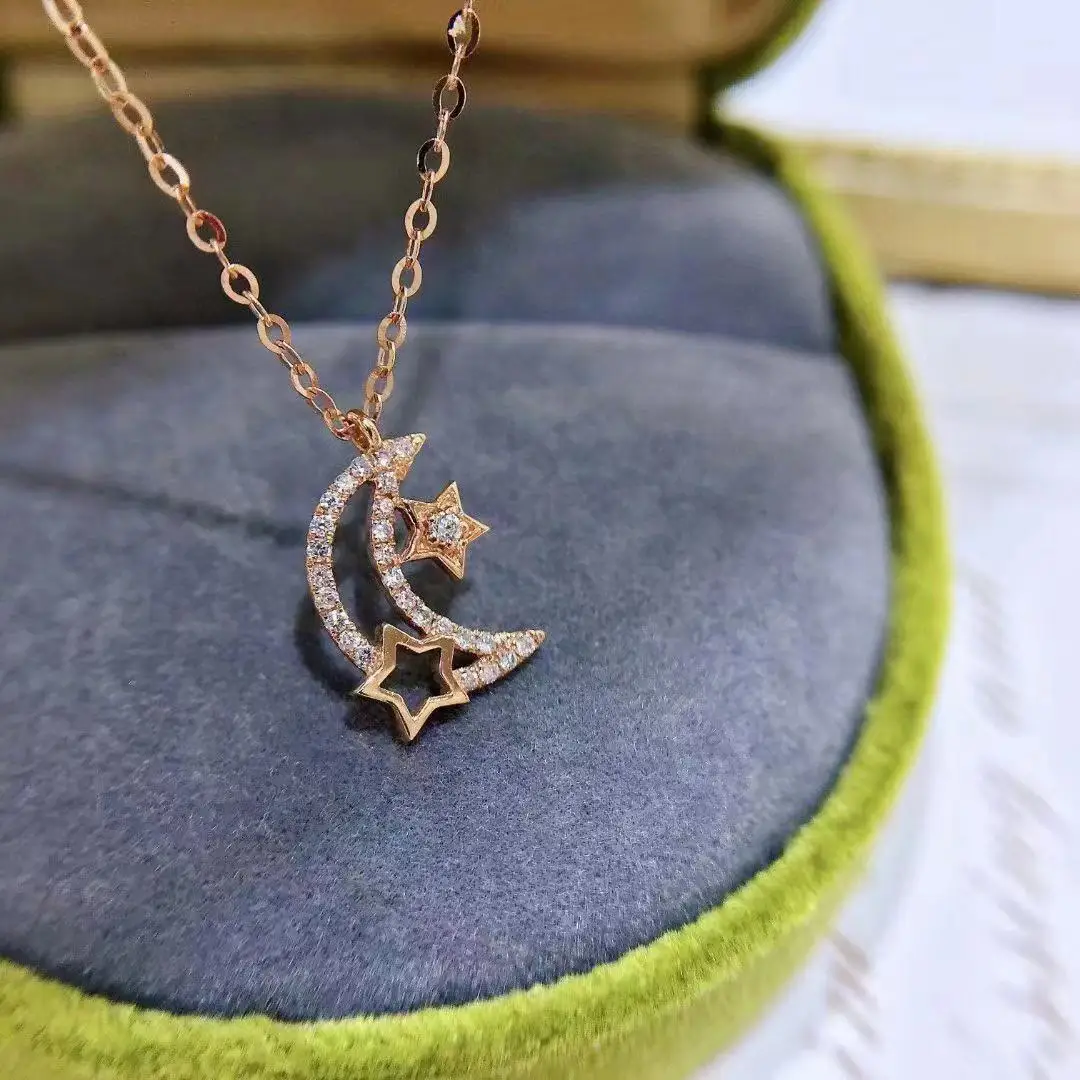 

Cute Fashion Stars and Moon Clavicle Chain Pendant Necklace for Women Rose Gold Color 925 Silver Bling Zircon Wedding Jewelry