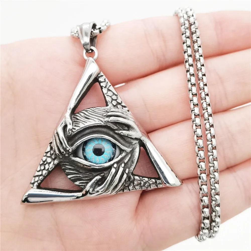 

Mens Illuminati Masonic Blue Evil All Seeing Eye Hip Hop Pendant Necklace