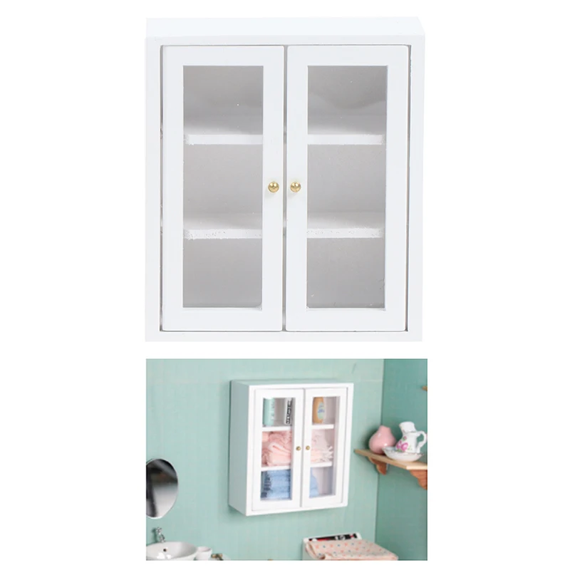 

1:12 Dollhouse Miniature Wooden White Wall Cupboard Storage Cabinet Model Dollhouse Furniture Toy