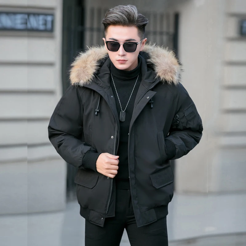 2021 winter fashion men trend duck down coat short jacket for male with real fur hood black green plus big size 3xl 4xl xxxxl