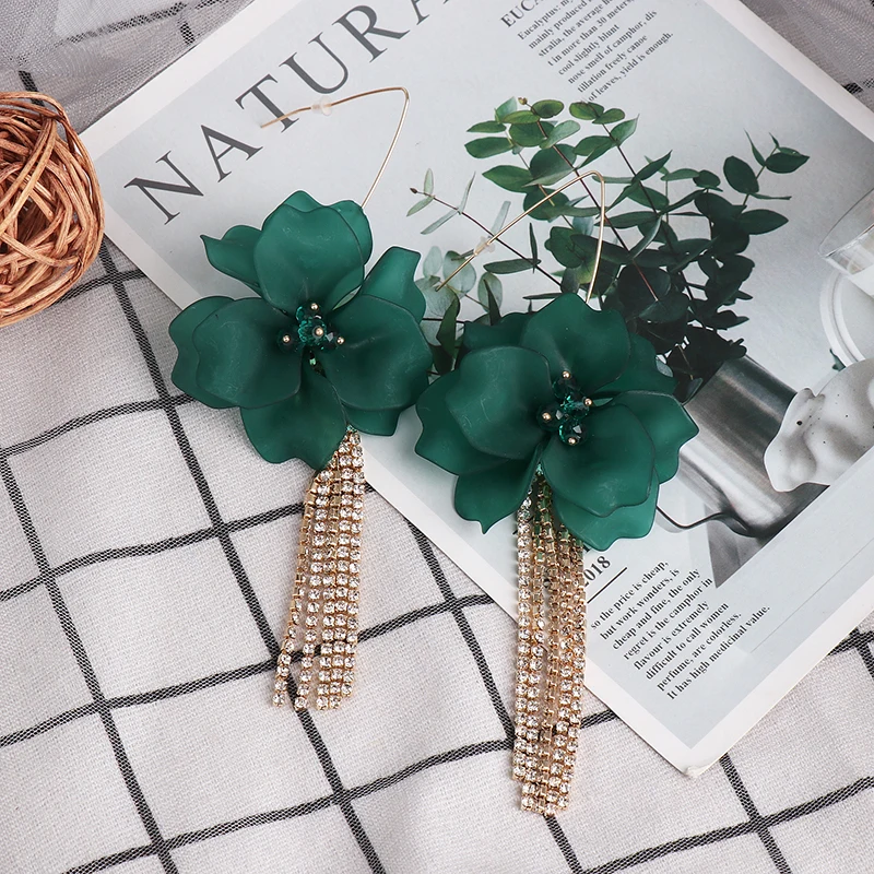Wholesale JUJIA Bohemian Resin Flower Tassel Earrings For Women Handmade Rhinestone Statement Long Drop Bijoux | Украшения и
