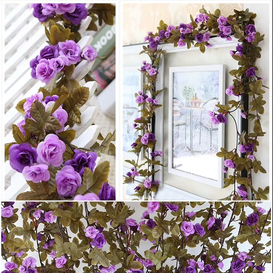 2 3 метров Шелковая Роза цветок с Плющовой лозой искусственные цветы для