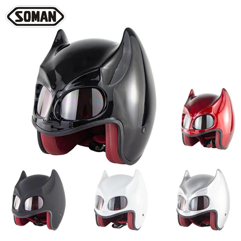 Мотоциклетный шлем SOMAN летучая мышь на заказ черный крутой Стильный все лицо с