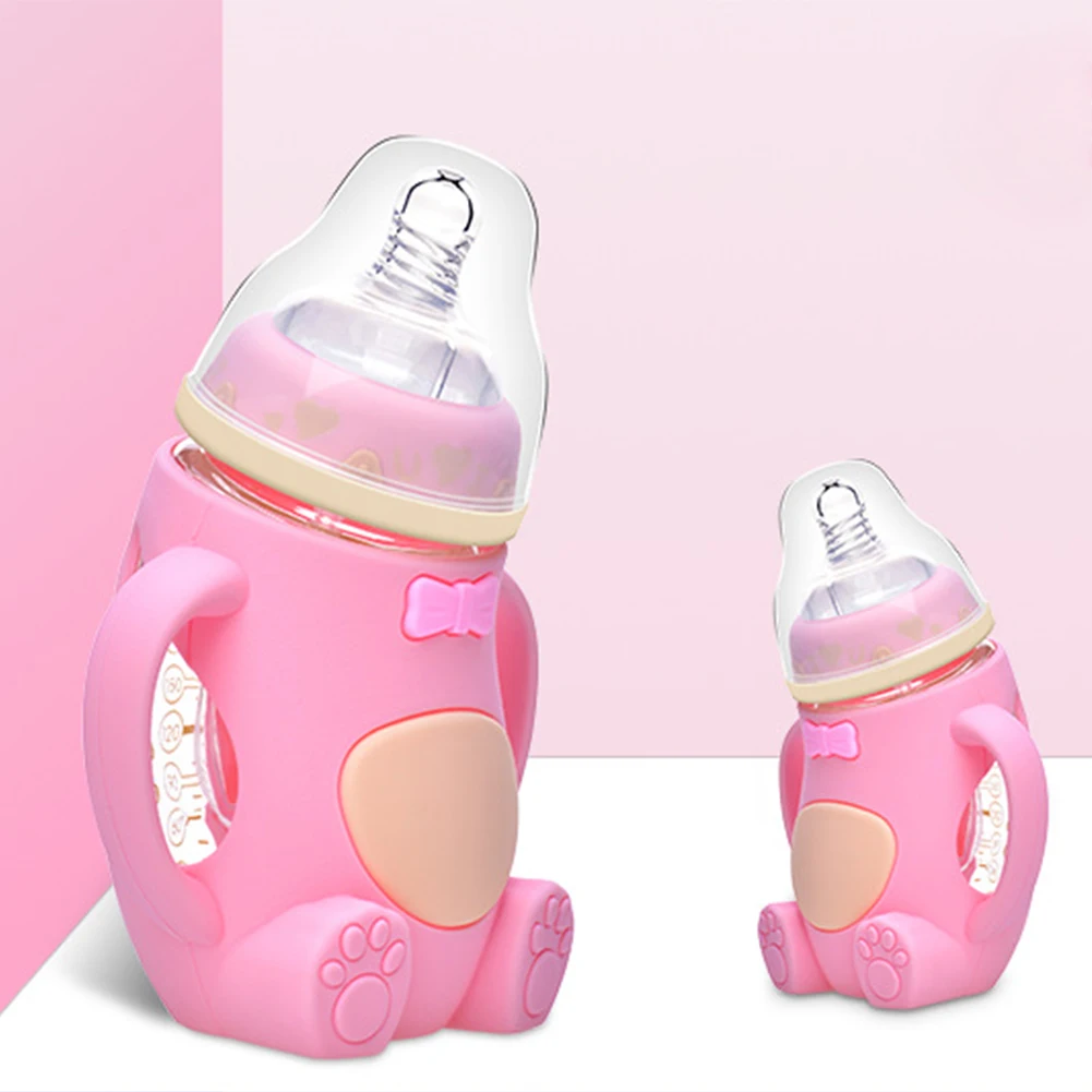 

Milk Leak Proof Anti-colic Clear Scale Cute Bear Drinking Cup Baby Feeding Bottle Learning Wide-Caliber Dual Use Training Infant