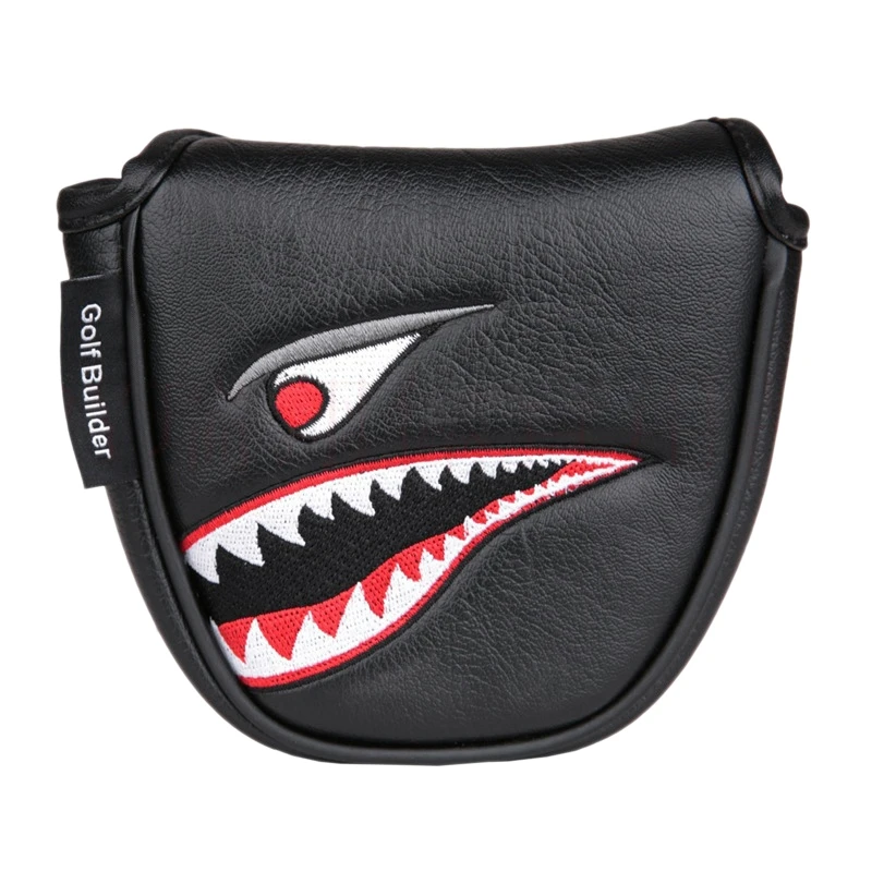 

1Pc PU Leather with Shark Embroidery Magnet Golf Mallet Putter Head Cover Golf Club Putter Headcovers