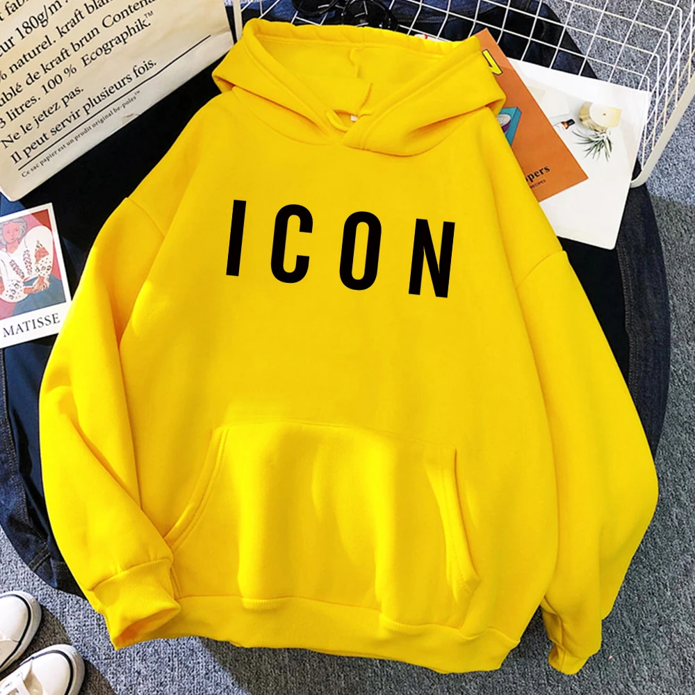 

Толстовка женская с капюшоном и надписью «ICON»