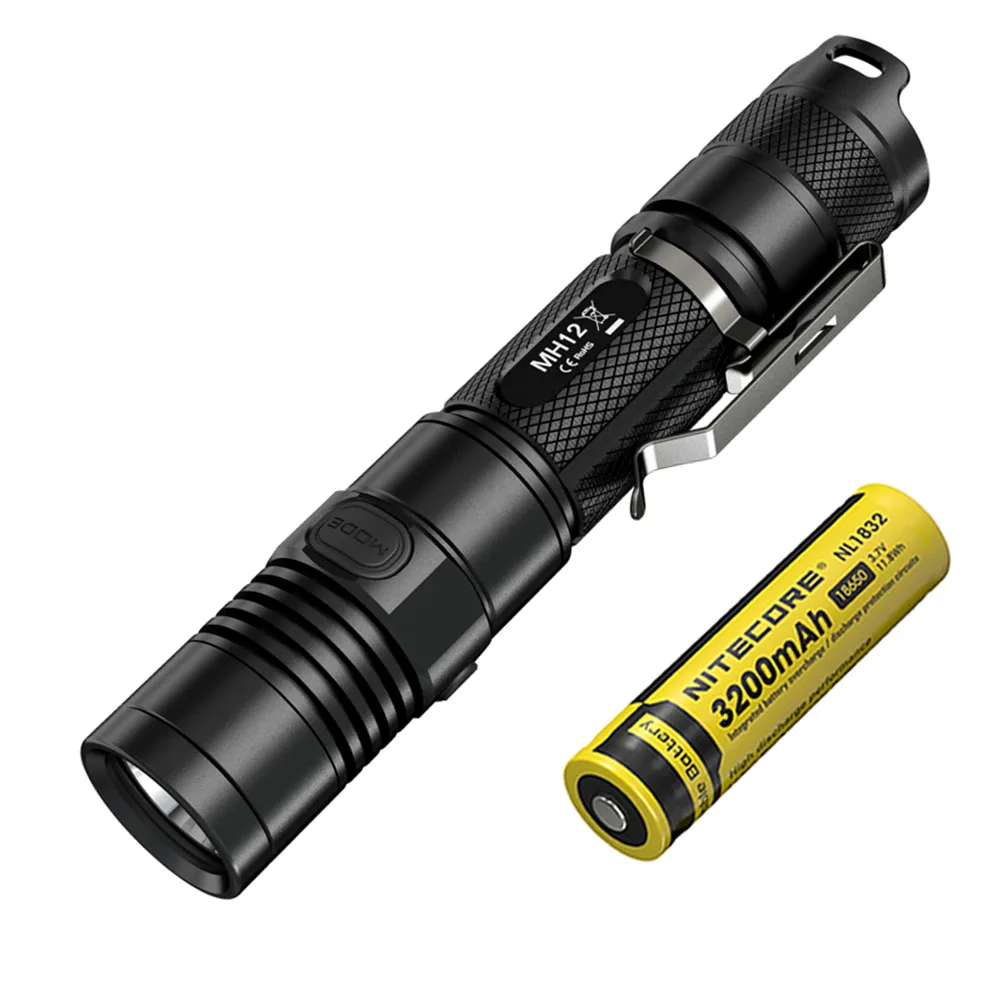 NITECORE MH12 USB Перезаряжаемый фонарик CREE XM-L2 U2 светодиодный Макс 1000 люмен расстояние луча 232 м открытый свет тактический фонарь - Испускаемый цвет: MH12 NL1832