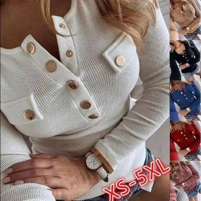 

Women Shirts Blouse Women Long Sleeve tops 2021 NEW Spring Elegant Button Female plus size Sexy V-Neck Slim Pullovers tops woman