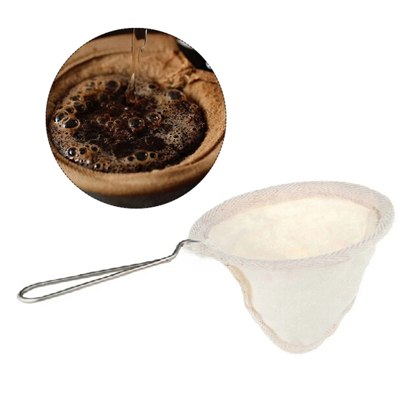 

1PC Coffee Tea Filter Stainless Steel Handle Coffee Filter Bag Reusable Flannel Cloth Strainer Mesh Basket Tools