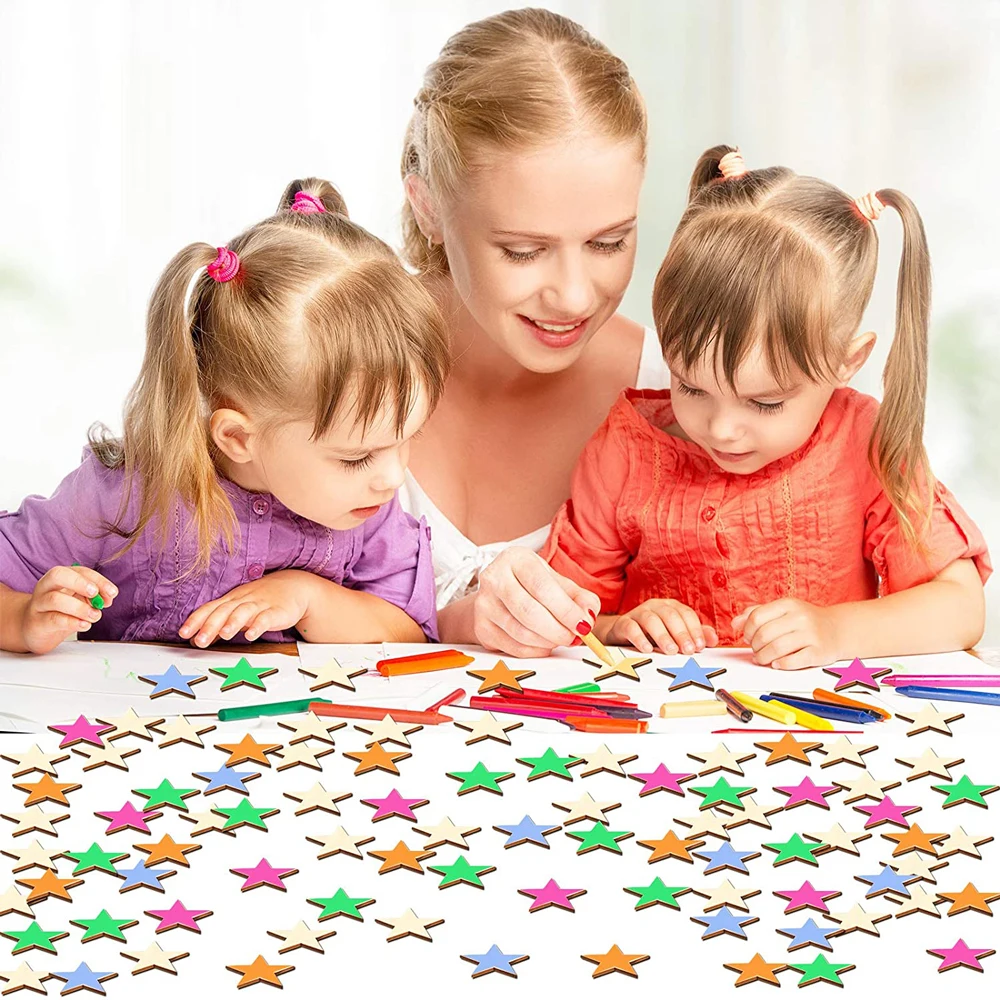 

100-500 Mini Wooden Stars Slices Mixed Size Wooden Star Decor Wooden Star Shape Tags For Christmas Wedding Party DIY Crafts