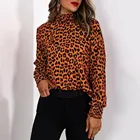 Женская блузка с оборкой и воротником-стойкой, неоновая блузка с леопардовым принтом #4