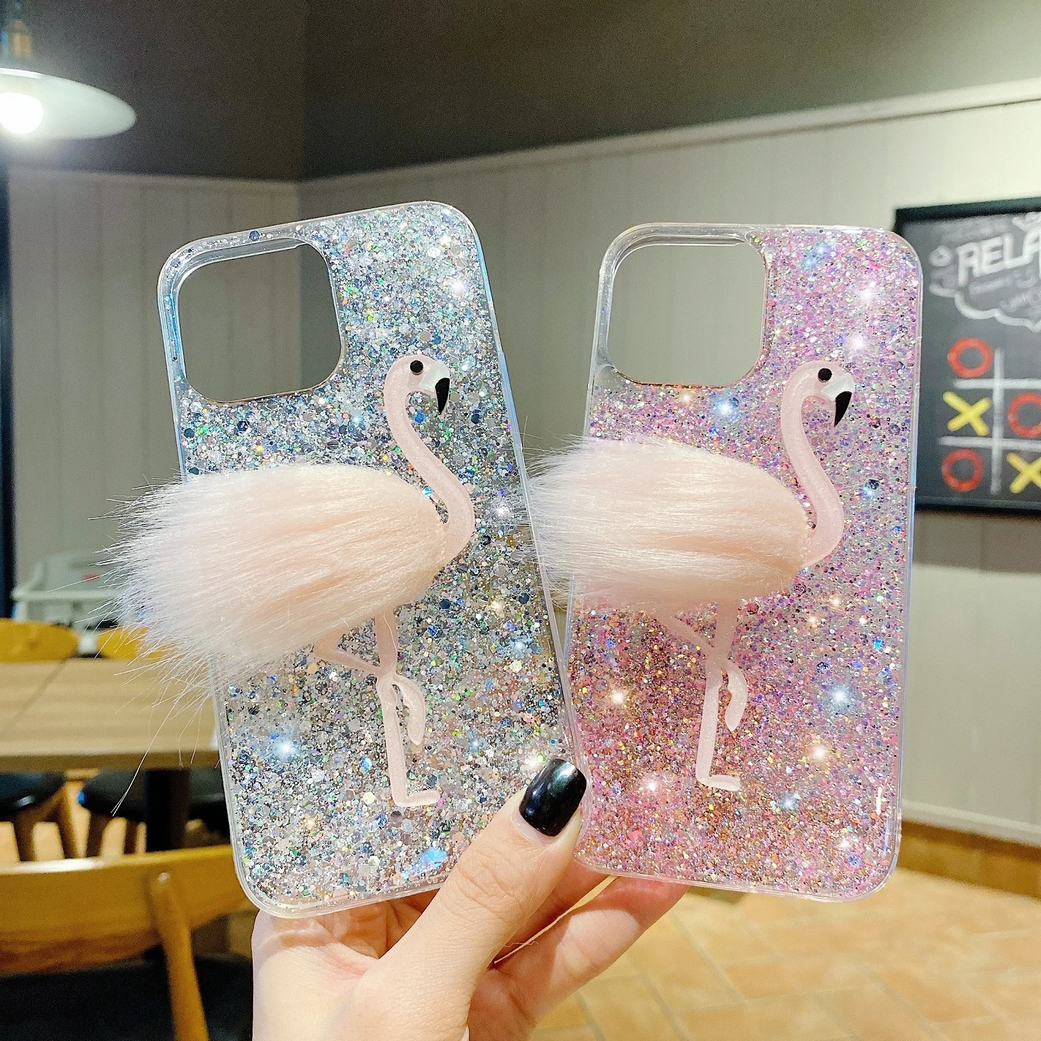 Чехол Glitter Shiny Luxury для iPhone 13 12 11 Pro Max Mini Xs Xr 7 8 Plus с изображением фламинго и бриллиантовой отделкой, ударопрочный.