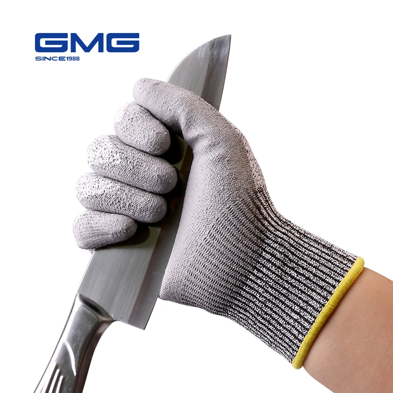 

Anti-Cut Gloves Level 5 GMG Grey HPPE Shell PU Coated CE Certificated EN388 Cut Resistant Work Safety Protective Gloves