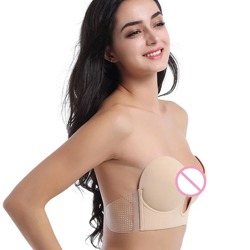 

Women Invisible Strapless Silicone Sticky Bra Push Up Deep U Adhesive Breast Pad