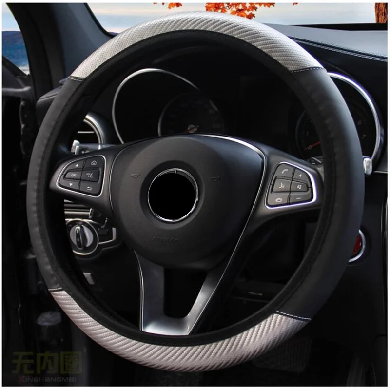 

Without Inner Ring Car Steering Wheel Cover PU Leather Carbon Fiber Auto Steering- wheel Cover Skidproof Anti-Slip 37-38cm