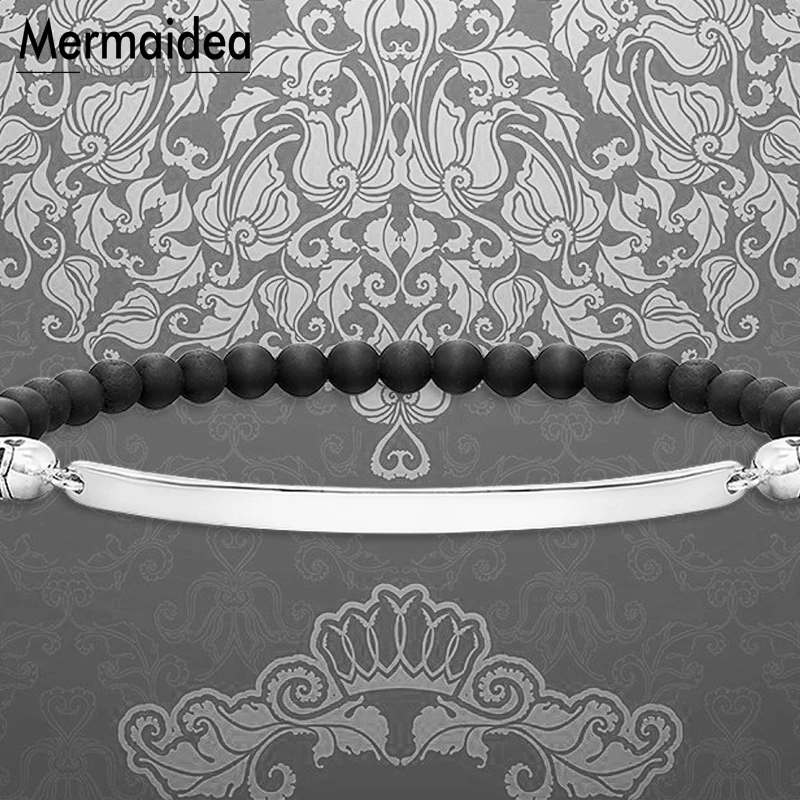 Браслет с бусинами и черепами из обсидиана новинка 2020 посеребренные модные