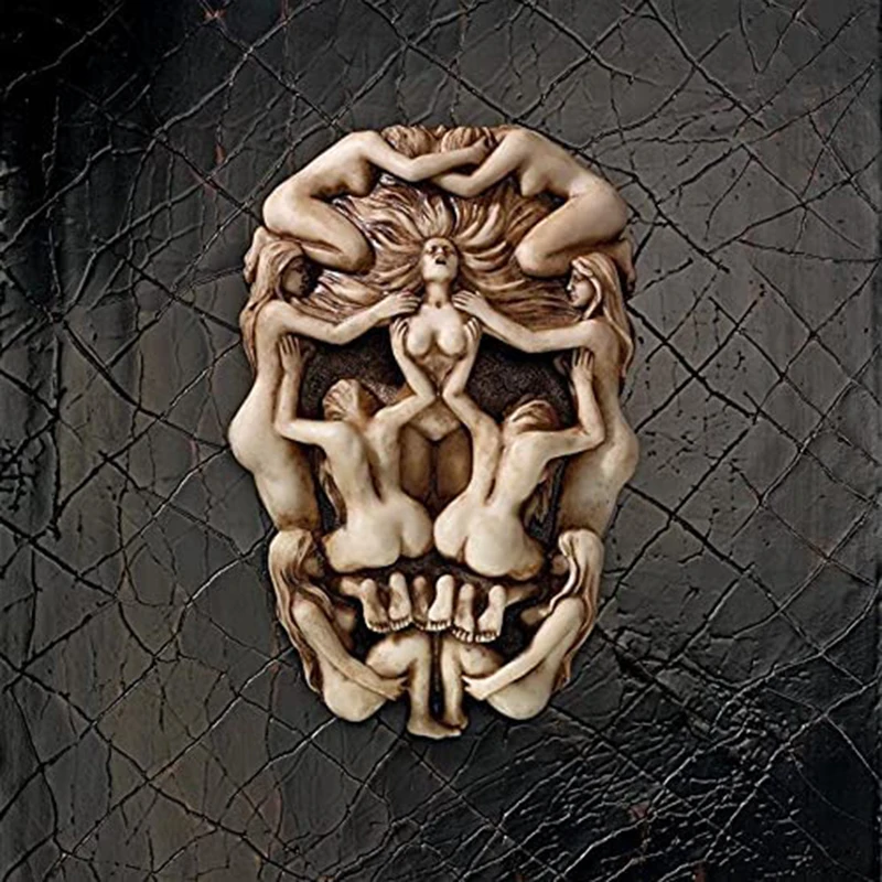 

Gothic Skull Statue Dark Mysterious Resin Hanging Wall Art Decor Supporting Women Scary People Sacrifice Ornament DFDS889