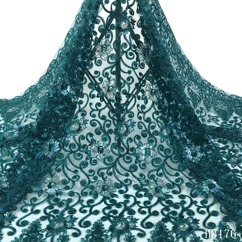 

Newest African Lace Fabric 2020 High Quality Sequins Tulle Lace Embroidered French Lace Nigerian Lace For Wedding Dress HX3176