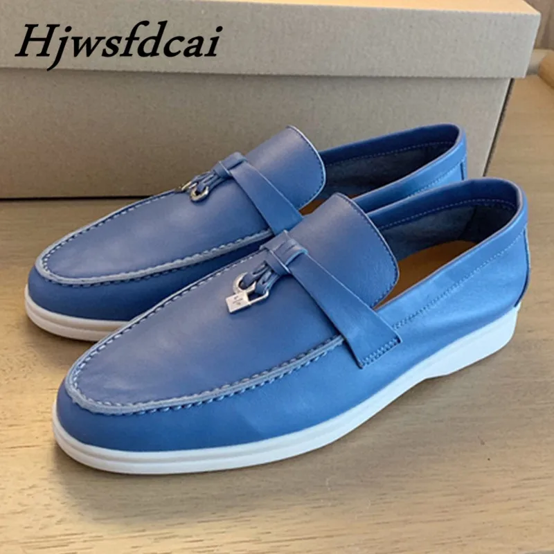 

Туфли Hjwsfdcai женские из натуральной кожи, удобные лоферы на плоской подошве, с круглым носком, с металлическим замком, украшенные украшениями...