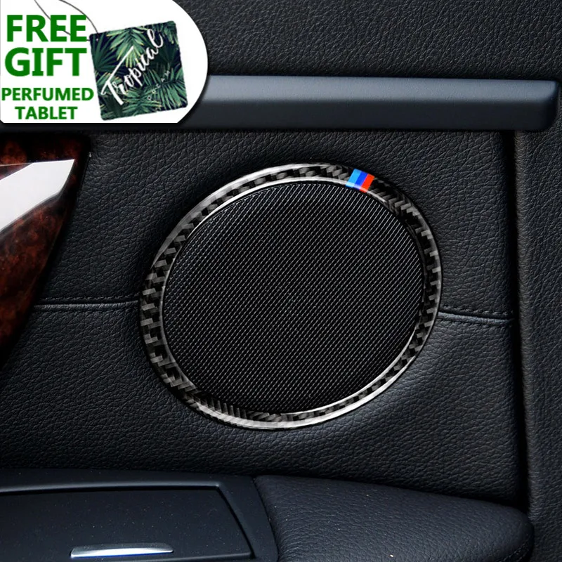 

Carbon Fiber Car door Speaker Decorative Circle Sticker Loudspeaker Trim Car Styling For BMW E90 320i 325i E84 X1 Accessories
