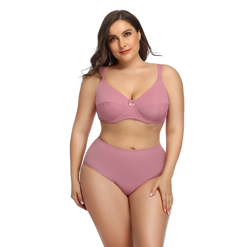 

2Pcs/set Women Push Up Bra And Briefs Set Women’s Solid Plus Size Underwire Bralette & Panties Set Lingerie Full Cup Brassiere