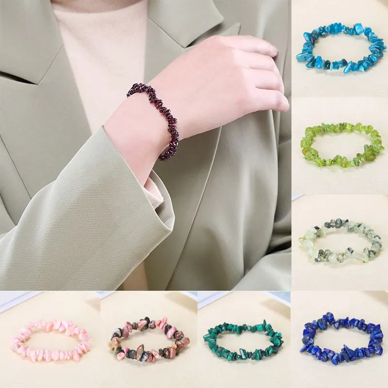 

1PC Gravel Bracelet Natural Gem Stone Bracelet Irregular Crystal Stretch Chip Beads Bracelets Single Circle Bracelets For Women