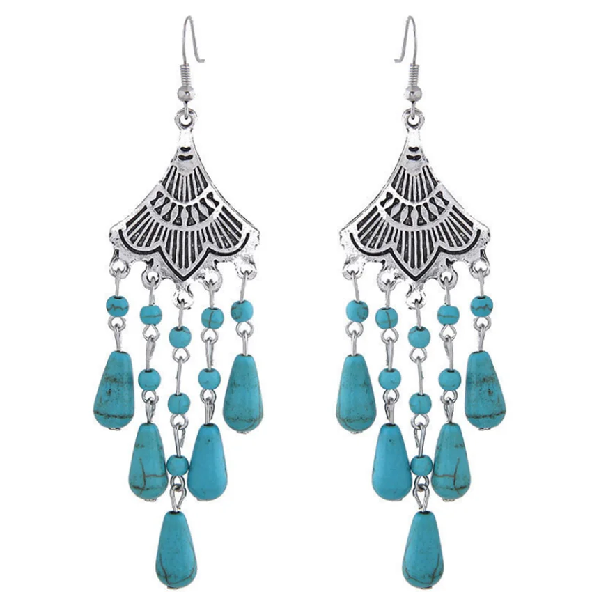 Уникальные посеребренные серьги FYJS зеленая бирюза в форме капли воды висячие с