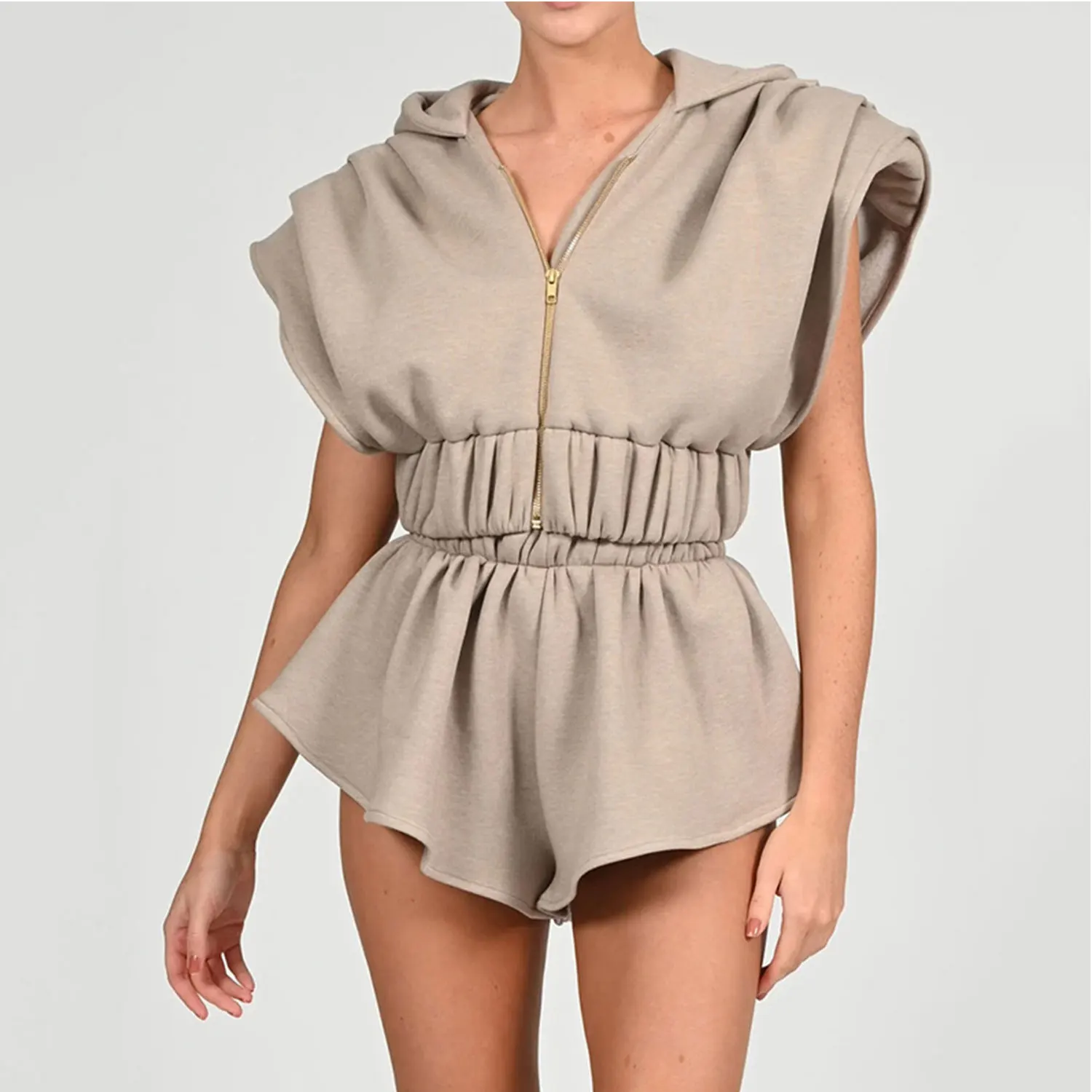 

European And American 2021 Summer Fashion New Casual Suit Women Loose Bat Sleeve Shoulder Pad Hoodie Sports Shorts Sets LOUAEE