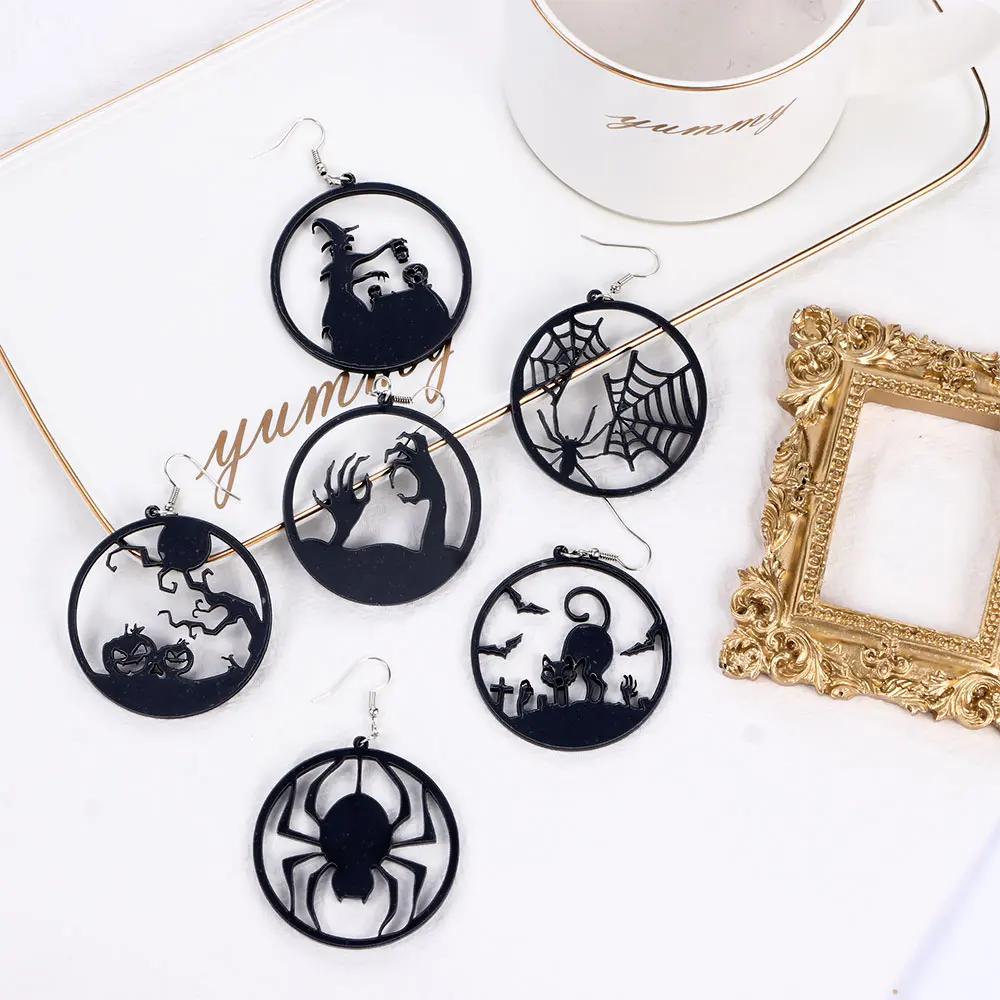 Акриловый большой круглый полый паук для Хэллоуина|Серьги-гвоздики| |