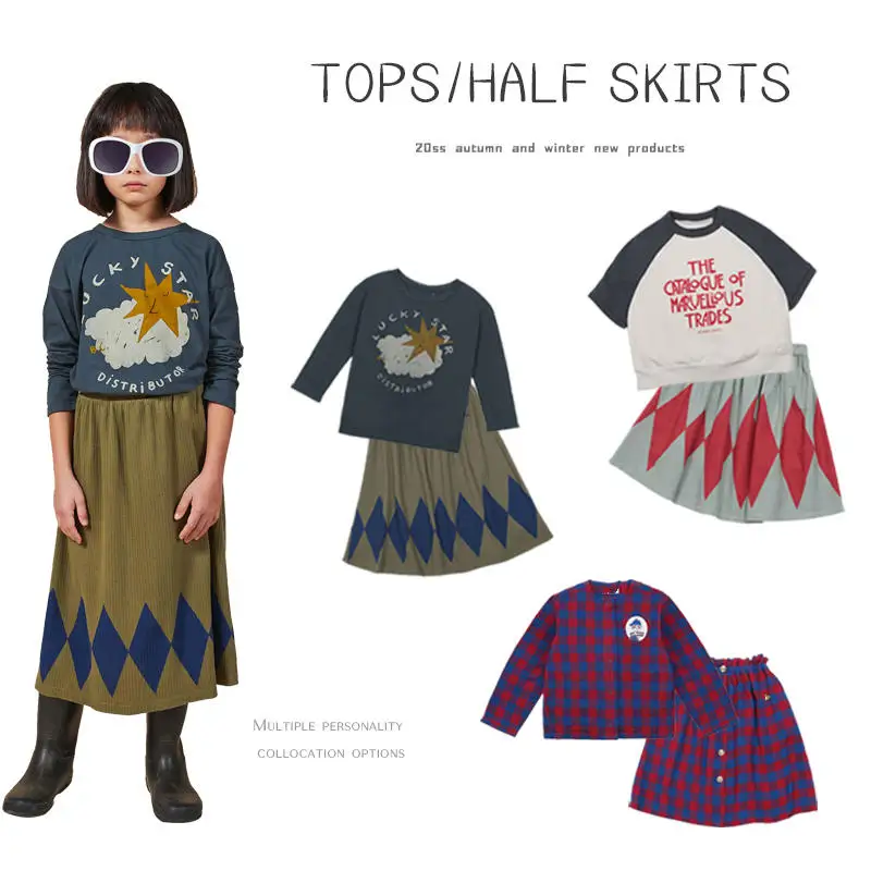 

20 autumn and winter ins European and American new style children's fashion all-match children's skirt British retro skirt suit