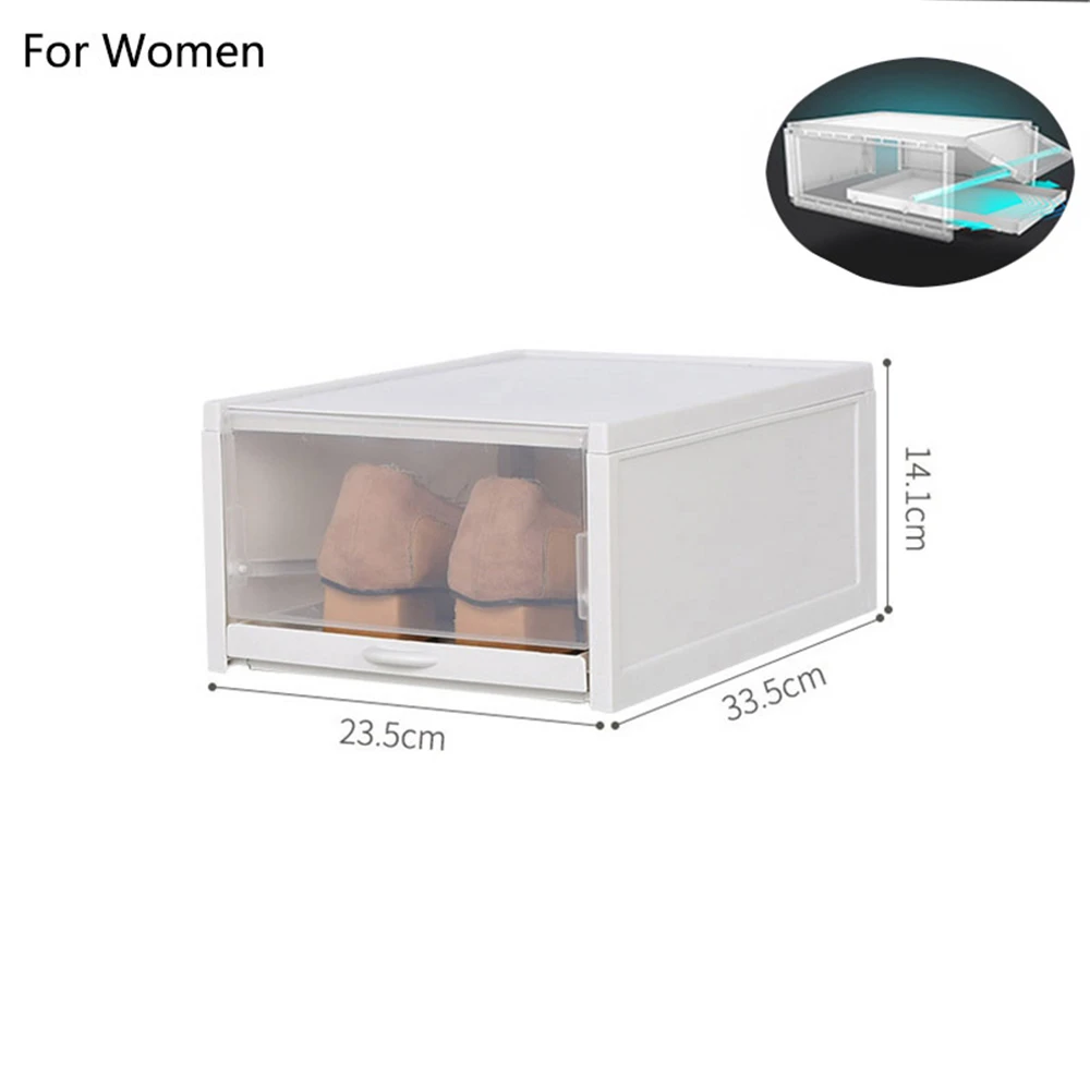 Women with Tray Штабелируемый толстый прозрачный Обувной Ящик складывающийся флип сборочный ящик для хранения обуви пыленепроницаемый водонепроницаемый пластиковый шкаф для обуви - Цвет: Women with Tray