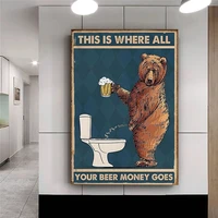 your beer money goes canvas painting grumpy bear drinking beer posters prints wall art pictures for toilet wall decor cuadros