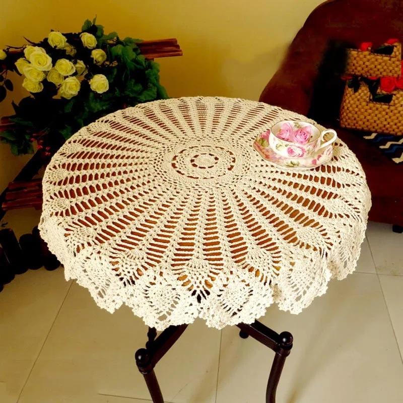 70/80/90CM Dining Table Cover Chic Vintage Crocheted Tablecloth Handmade Crochet Coasters Cotton Lace Cloth Placemat | Дом и сад