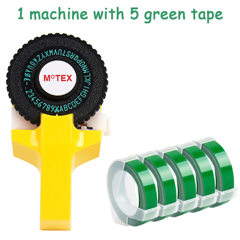 Желтый Цвет MoTex E101 принтер мини DIY ручной совместимый для dymo 3D Тиснение Ручной ленточный ручной пишущая машинка надписи машина - Цвет: machine add 5 green