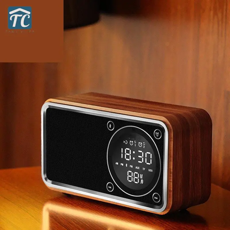 Будильник Bluetooth цифровой беспроводной Woody радио мир император светодиодный дисплей электронный деревянный, в современном стиле настольные часы