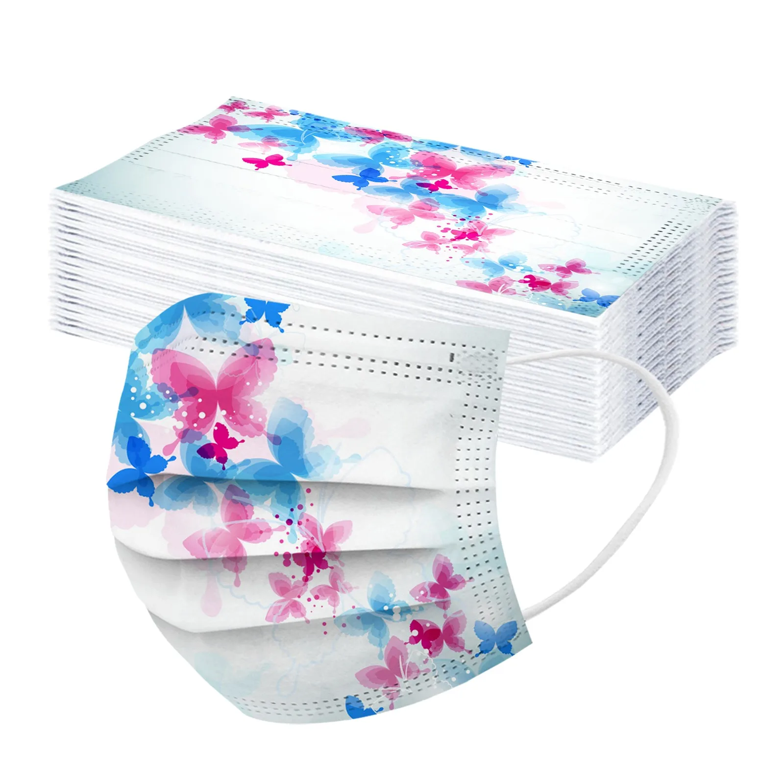 

30pcs Face Mask Fashion Butterfly Printed Soft Masks For Adults 3-layer Non-woven Face Masks Mouth Caps Disposable mascarillas