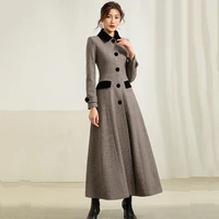 new women long wool coat autumn winter 2022 fashion elegant thicken houndstooth slim long woolen coat outerwear female