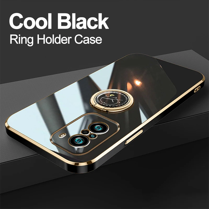 Square Plating Silicone Ring Holder Case For Xiaomi Redmi Note 10 11 Pro Global Note 10 10 s pro 10s 11s Camera Protection Cover