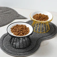 fashion high end pet bowl various cartoon paw patterns stainless steel shelf ceramic bowl feeding for dog and cat pet feeder