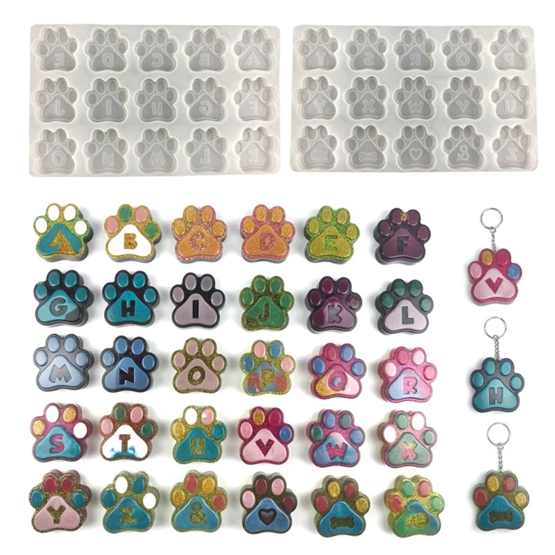 

Cat Paws with Letter Epoxy Resin Mold w/ Keychains DIY Crafts Pendant Tool 1 Set