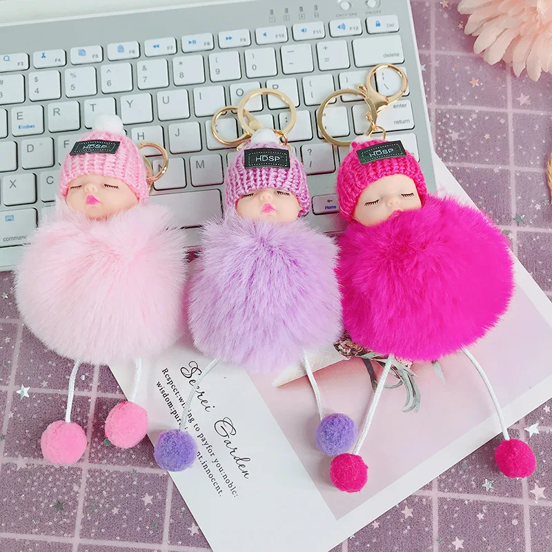 Спящий ребенок Куклы брелоки помпон из искусственного меха шарик автомобиль