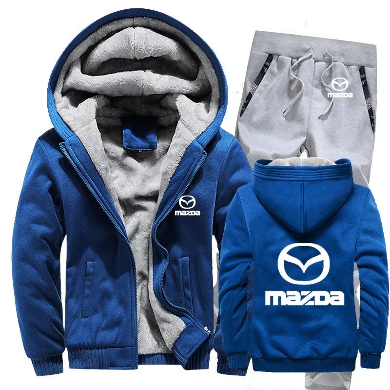 

Winter Thicken Men's Jackets Mazda Car Logo Casual Warm Wool Fleece High Quality Men's Zipper Sweatshirt+Pants 2 Piece Set
