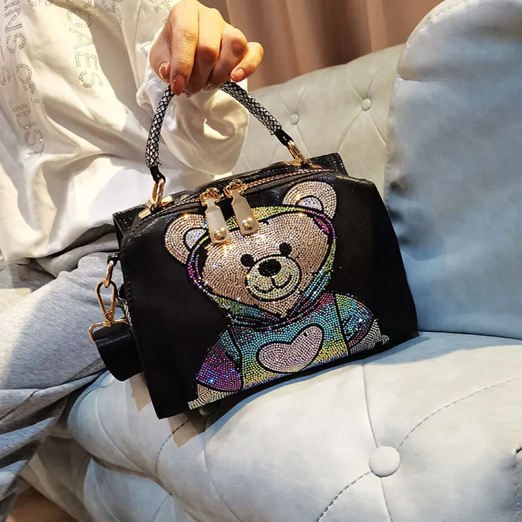 

Rhinestone Animal Prints Women Handbag Fancy Cute Top Handle Tote Shoulder Bags Crossbody