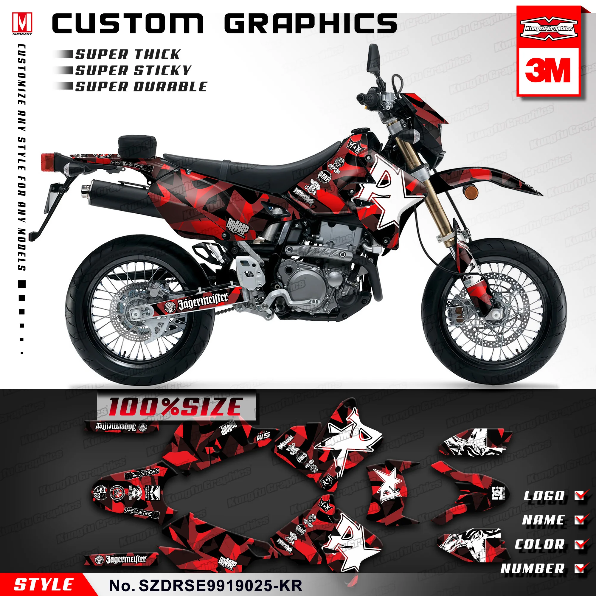 Набор наклеек KUNGFU GRAPHICS Enduro Race MX переводки полные наклейки для DRZ400SM DRZ 400 SM DRZ400E KLX |