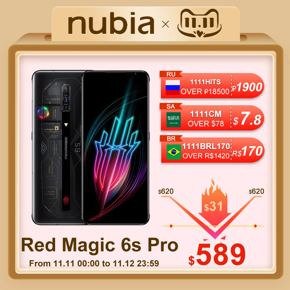 Original Global Version Nubia Red Magic 6s Pro 5G Gaming Phone 6.8'' AMOLED Snapdragon 888+ 64M Triple Camera WIFI 6E Smartphone (0)