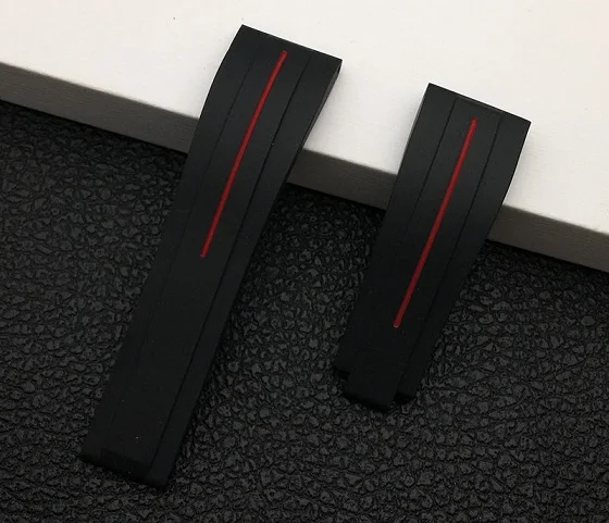 Black red line Топ черный 20 мм 21 мм мягкое натуральное Силиконовое резиновое ремешок для ролевых ремней для Daytona Submariner GMT OYSTERFLEX браслет инструменты - Цвет ремешка: Black red line
