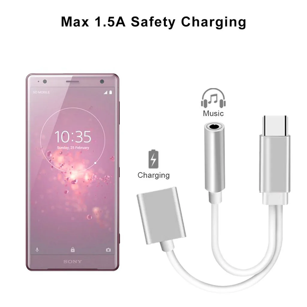 Адаптер Сплиттер AUX с разъемом USB Type C на 3 5 мм 2 в 1 портативный кабель для зарядки и