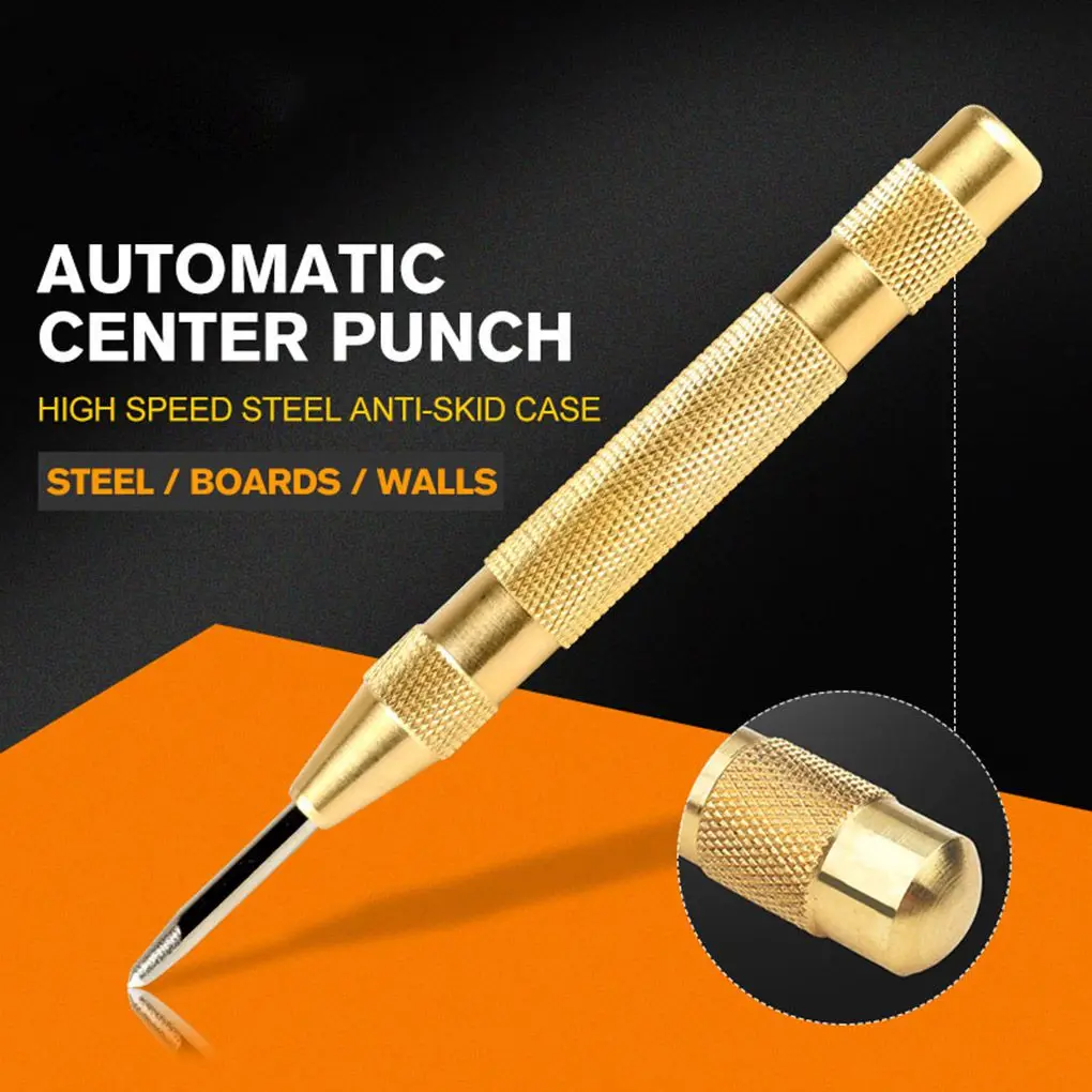 Automatic Center Punch Center Pin Punch Strike Spring Loaded Marking Starting Holes Tools Alloy Steel Metal Wood Drilling Tool